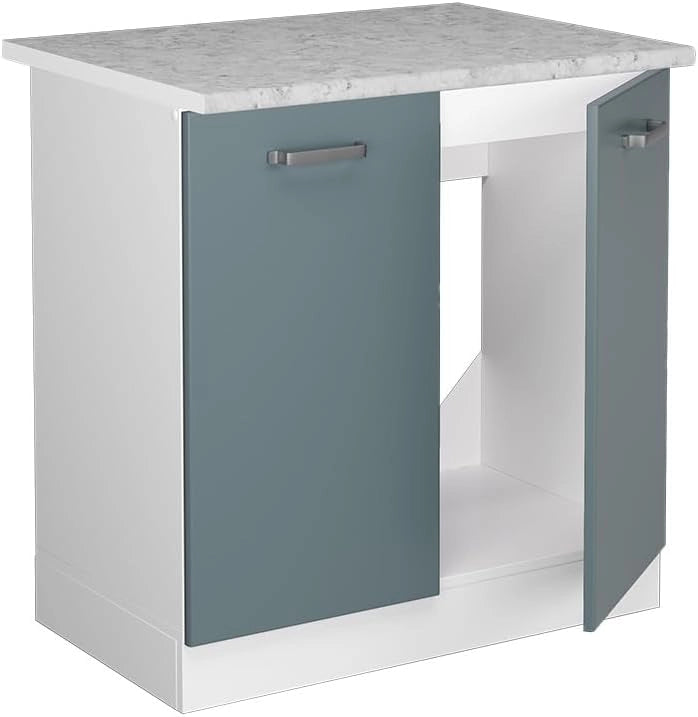 Mobile lavello cucina R-Line, Grigio-blu, 80 cm, PL Marmo, per la libera combinazione all'interno di sistemi cucina modulari