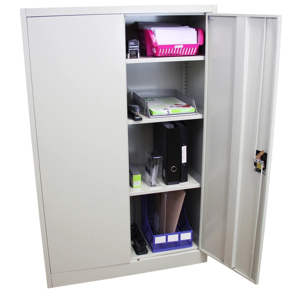 Armadietto Grigio Chiaro Alto 140cm in Acciaio per Casa e Ufficio con 3 Ripiani