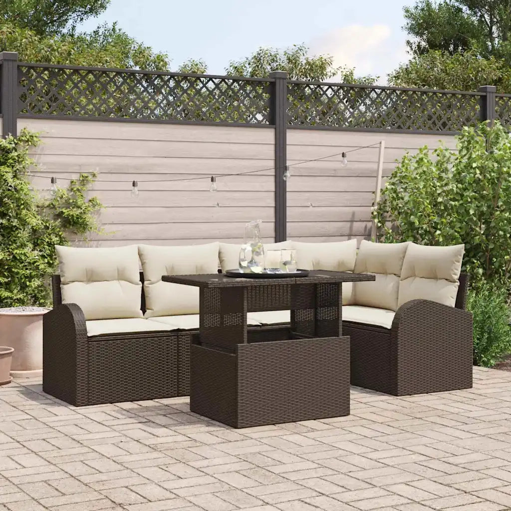 Set Divano da Giardino 6 pcs Marrone e Crema polyrattan