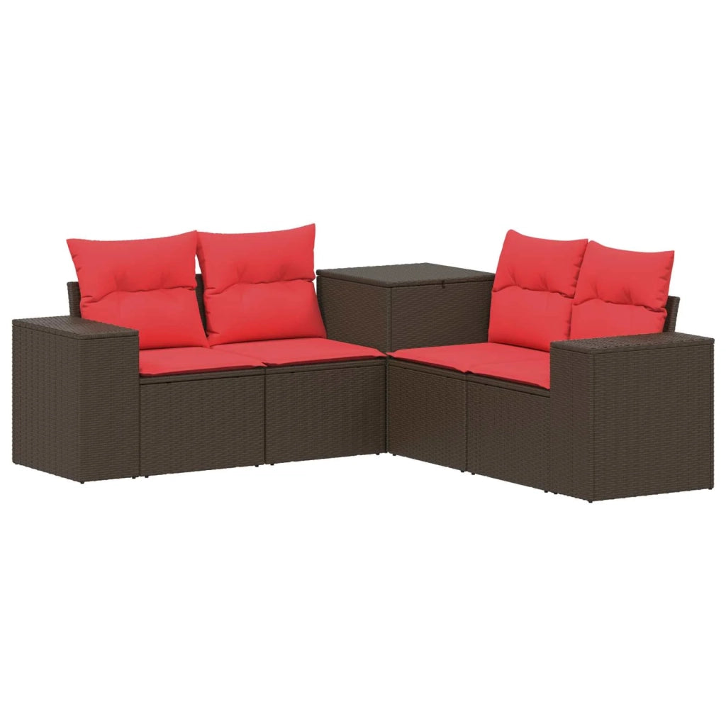 Set di divani 5 pz Marrone e Rosso Rattan sintetico e Acciaio 3447915