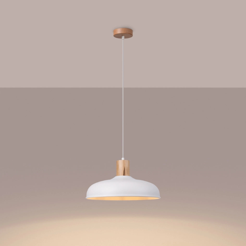 Lampada a sospensione MAVARO bianca legno E27 15W