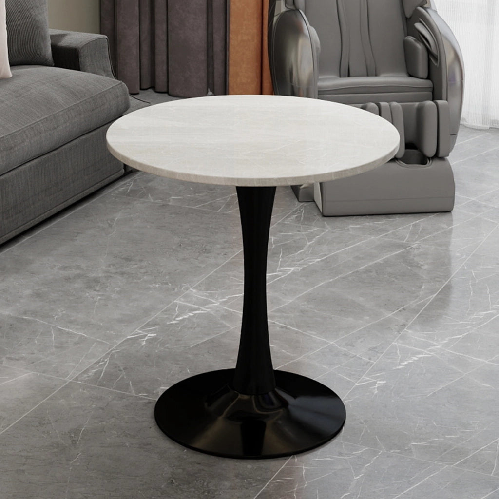 Tavolo da pranzo - rotondo 70 cm - stile mid-century - marmo venato bianco - per 2-4 persone - nero