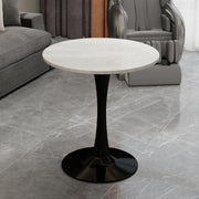 Tavolo da pranzo - rotondo 70 cm - stile mid-century - marmo venato bianco - per 2-4 persone - nero