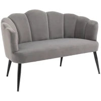 Divano 2 Posti in Velluto con Gambe in Metallo e Schienale a Conchiglia, 132x66x80cm, Grigio