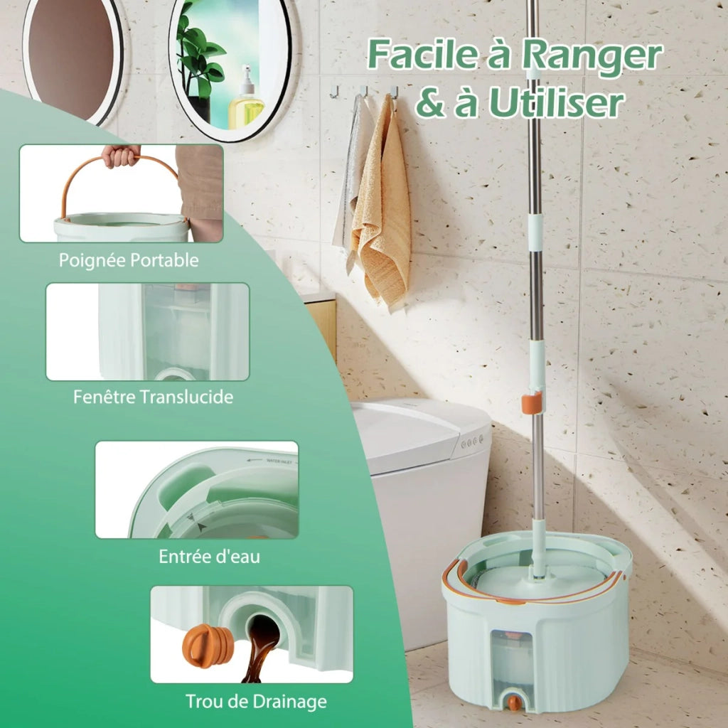 Set secchio e mocio 31 x 31,5 x 19 cm pulizia efficace rotazione a 360° design pratico PP verde chiaro 20_0017606