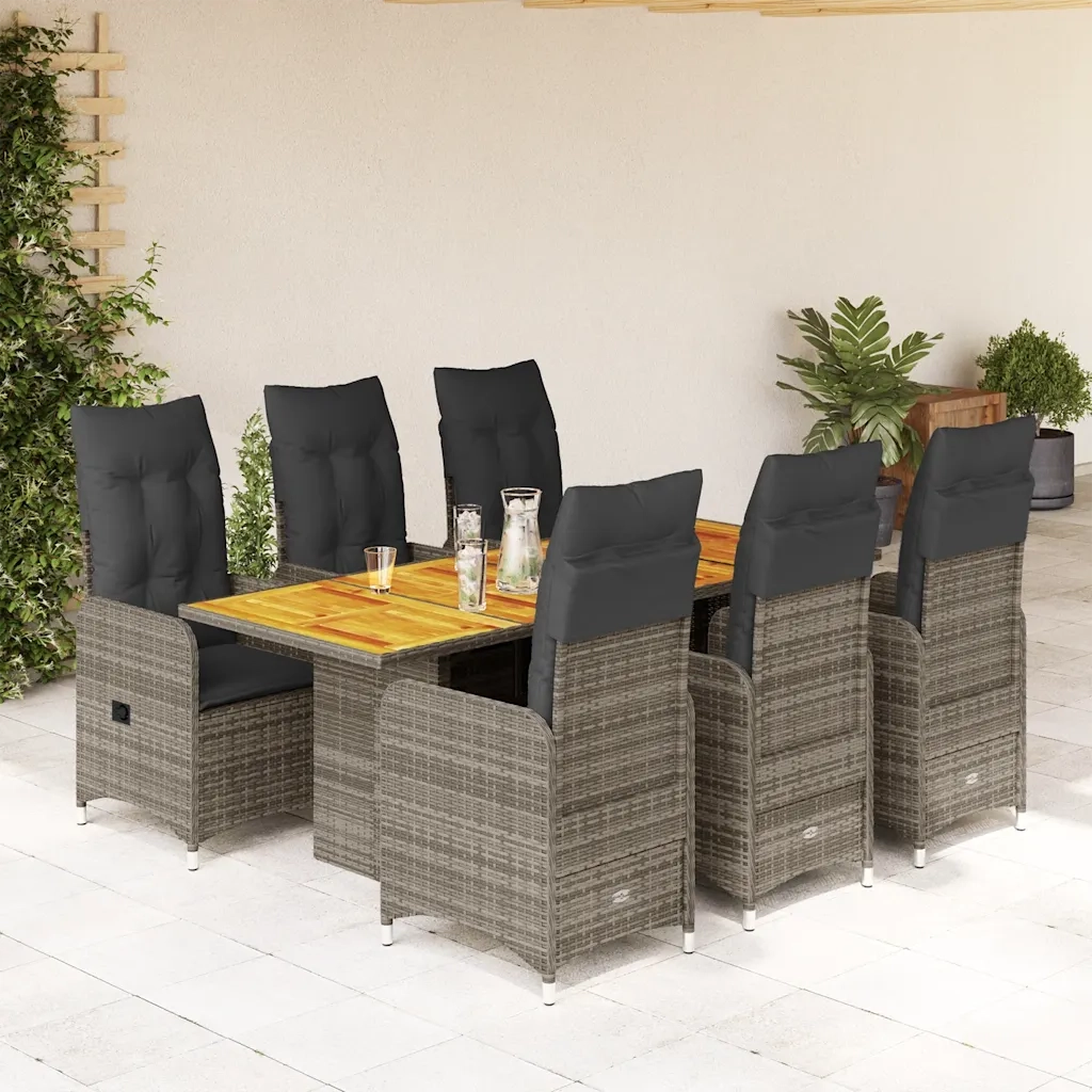 Set BistrÃ² da Giardino 7 pz con Cuscini in Polyrattan Grigio