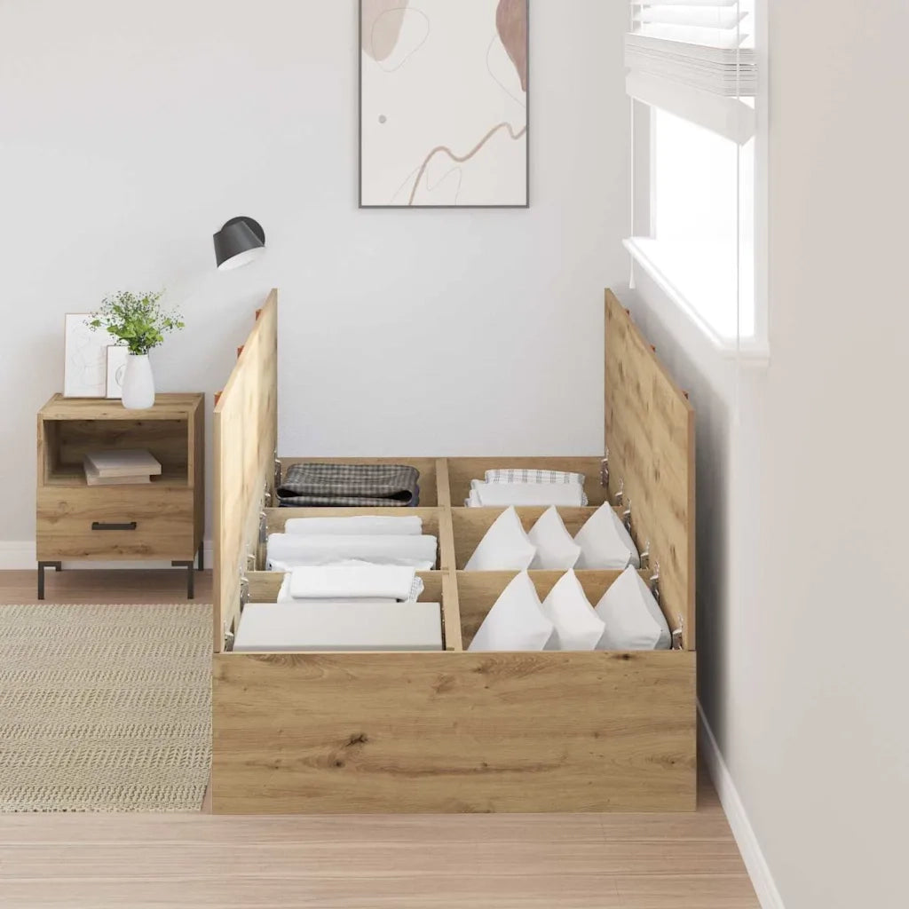 Struttura letto con contenitore-Giroletto con contenitore Rovere artigianale 100 x 200 cm