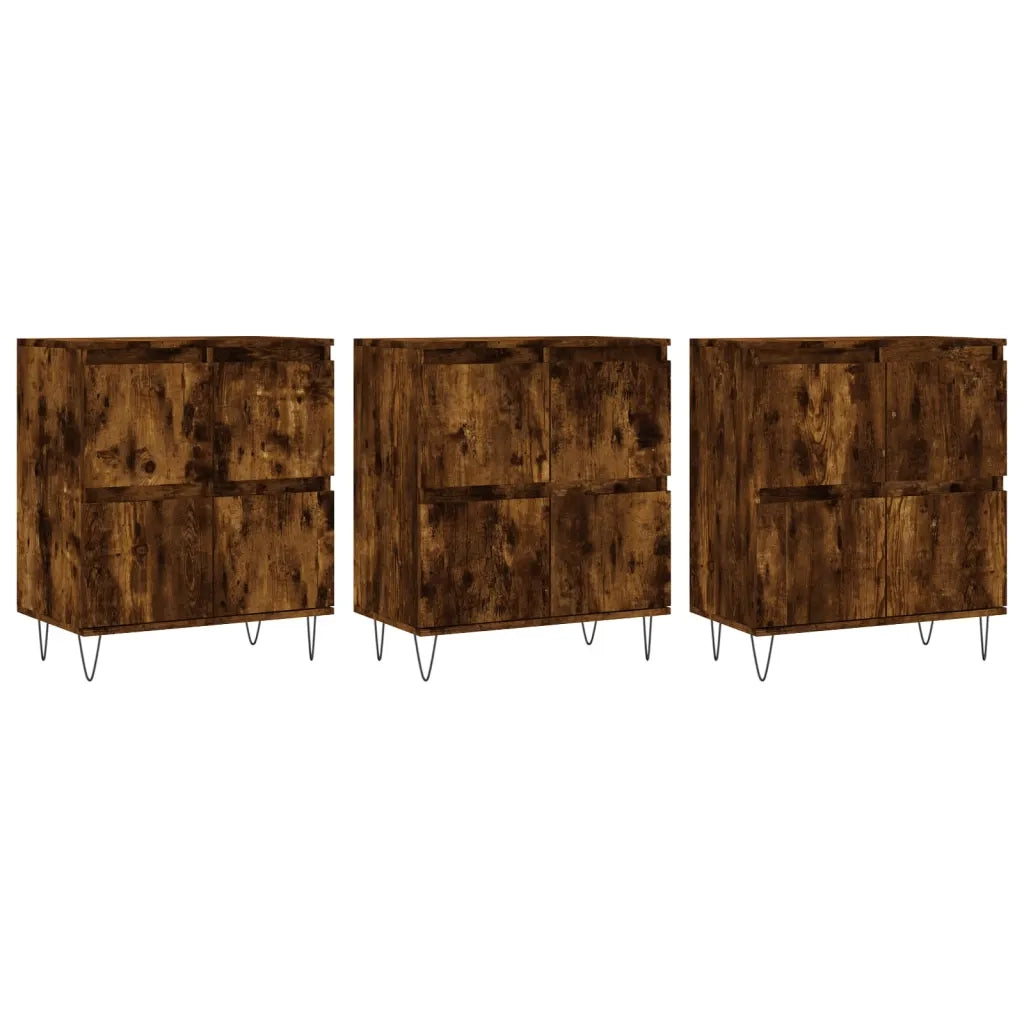 Credenze 3 pz | Madia | Buffet da pranzo | Armadio da pranzo Rovere Fumo in Legno Multistrato