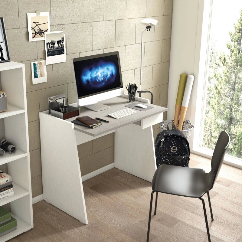 Scrivania 90x60 con cassetto e piano vassoio effetto cemento bianco - Terraneo