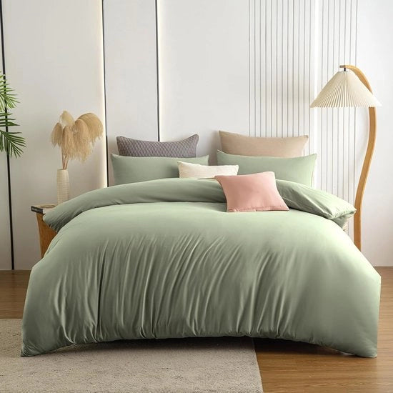 Dekbedovertrek a microfibra 220x240 - Senza pieghettature - Verde salsiccia - Set a due pezzi con chiusura a zip per lenzuola 240 x 220 di cotone