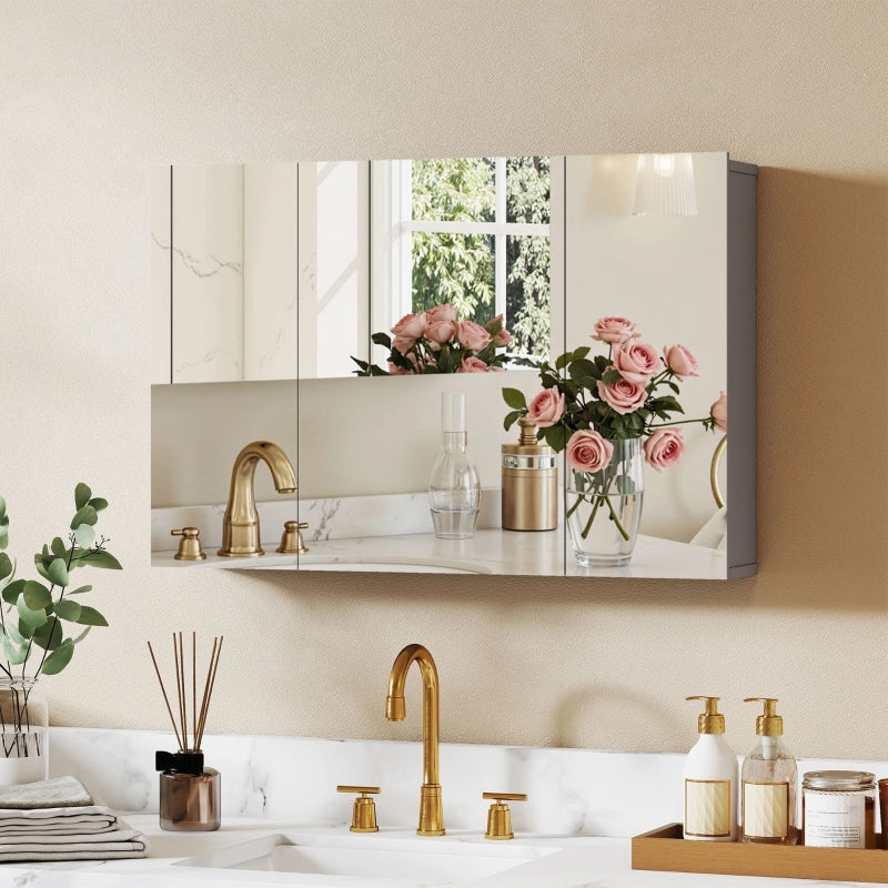 ARMADIETTO SPECCHIO BAGNO A PARETE 90x15x60 cm Grigio MDF