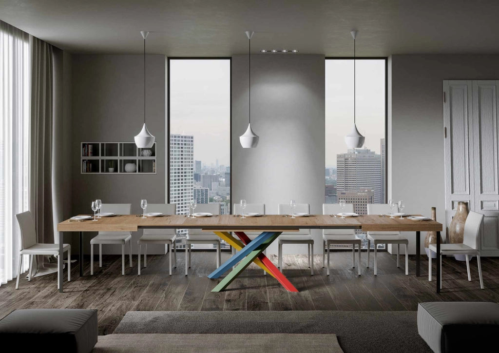 Tavolo Allungabile 120/380x90 cm Volantis Quercia Natura Gambe Multicolore 4/B