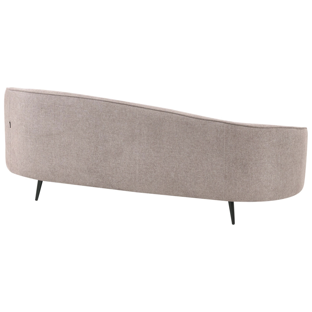 Divano in tessuto marrone Glamour curvo in stile retrò a 2 posti con gambe metalliche nere