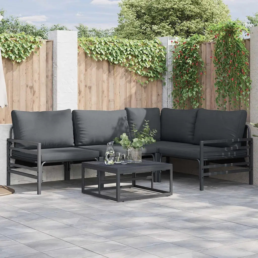 Set Divano da Giardino con cuscino 4 pcs Nero Acciaio 3378986