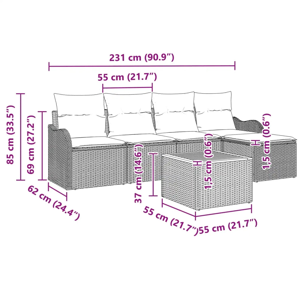 Set Divano da Giardino 6 pz Grigio polyrattan 3347444