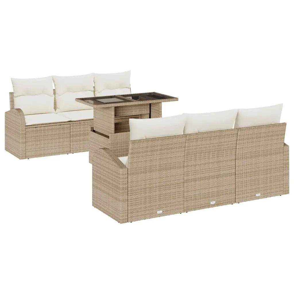 Set Divano da Giardino con cuscino 7 pcs Beige Poly Rattan