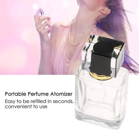 Spruzzatore metallico da 50 ml per viaggi - Dispensatore di profumo portatile con flacone in vetro trasparente - Contenitore di olio essenziale - Nero