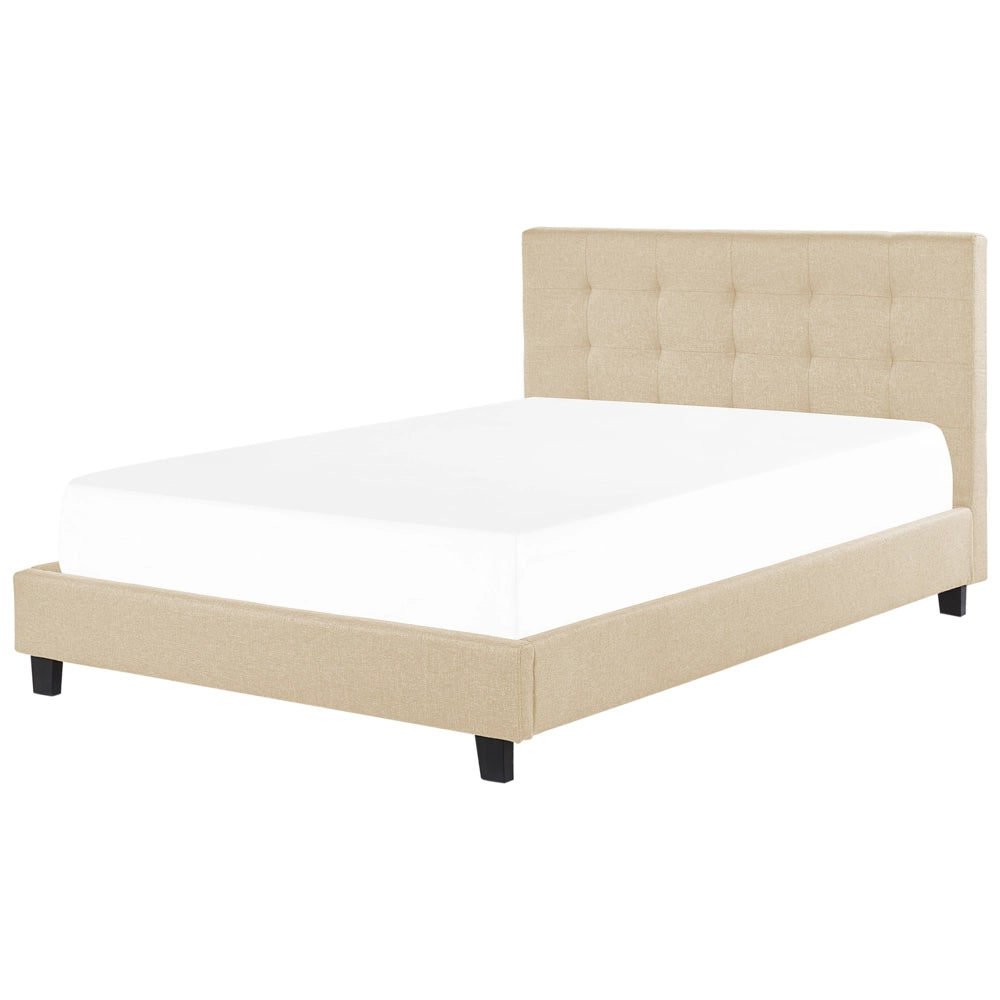 Letto imbottito tessuto beige rete a doghe testiera trapuntata 180 x 200 cm