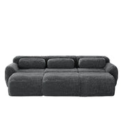 Divano Modulare 3 Posti con 3 Pouf; Divano senza Struttura per Soggiorno; in Tessuto Peluche Grigio