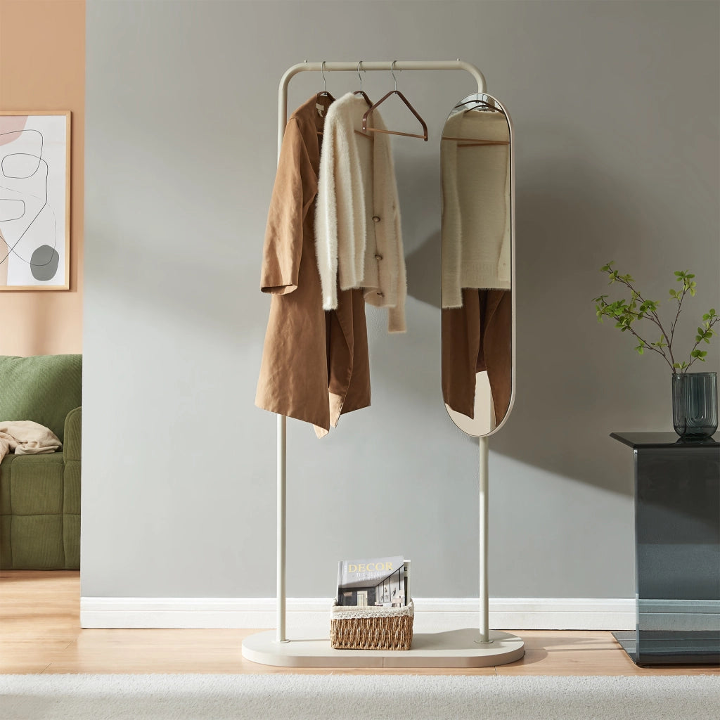 Stand Appendiabiti Vamn con Specchio Girevole 167 x 80 x 35 cm - Avena Oatmeal [en.casa]