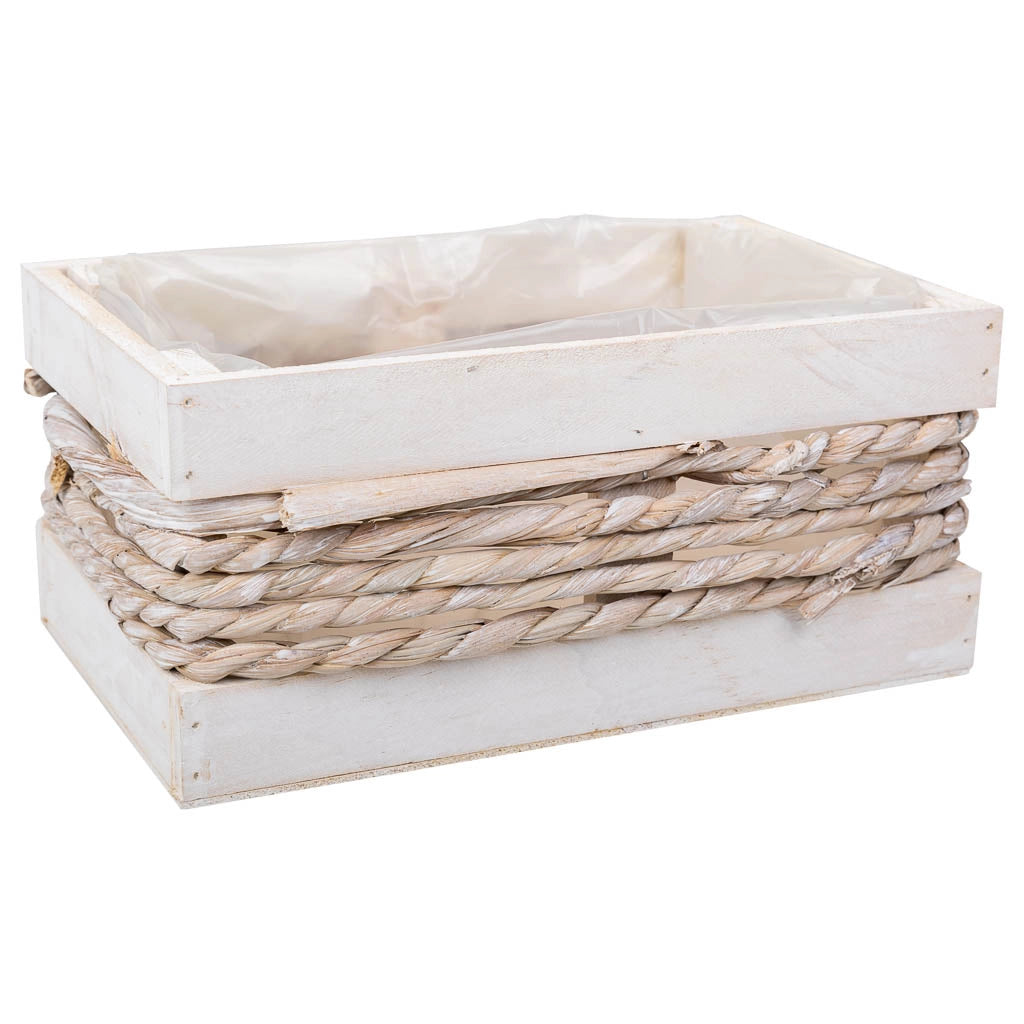 Cesto in legno e corda bianco 25x15x11/20h