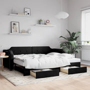 Divano Letto Estraibile con Cassetti Nero 100x200 cm in Tessuto