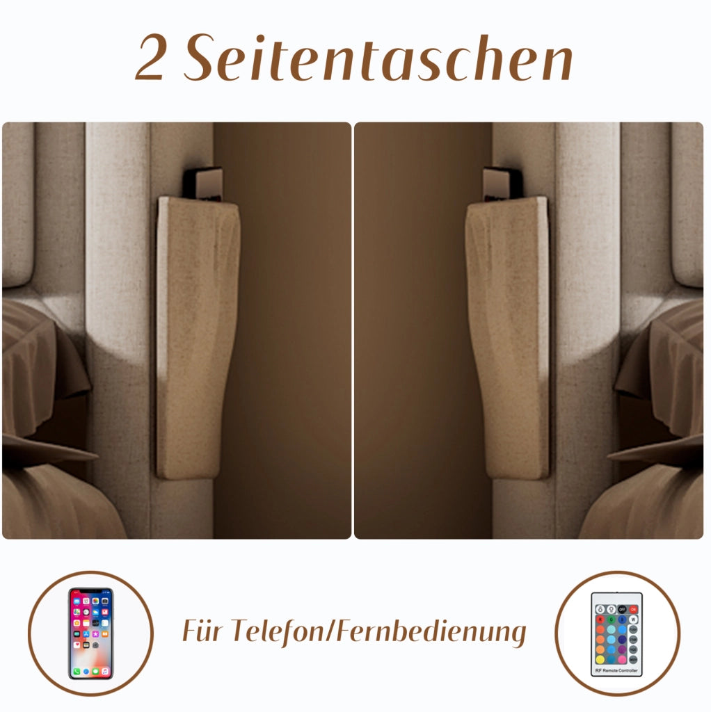 Letto imbottito 160 x 200 cm beige con LED, ricarica integrata e materasso