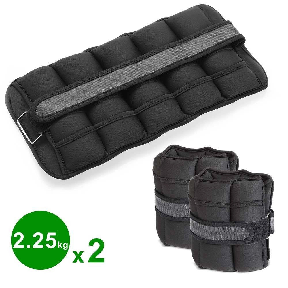 Trade Shop - Set 2 Pesi Polsi E Caviglie 2,25 Kg Allenamento Palestra Aerobica Fitness Nero -
