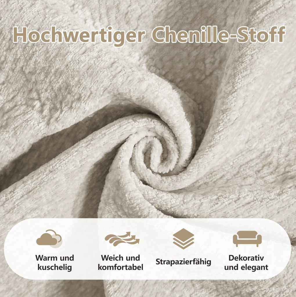 Divano angolare a L 4 posti con pouf mobile 330x149x90 cm in chenille; light khaki