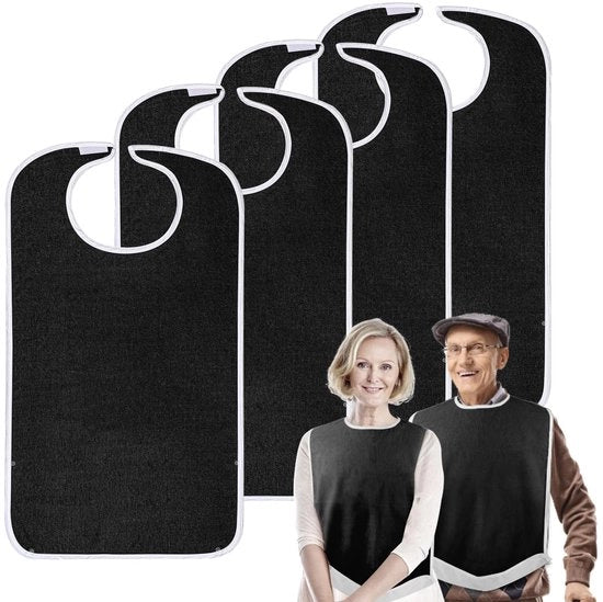 Set di 4 protezioni per abitini per adulti, in tessuto di spugna, riutilizzabili, lavabili e regolabili, impermeabili e facili da pulire con cattura residui, protezioni per abbigliamento universali per madre e padre, colore nero