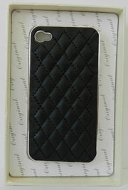 CUSTODIA COVER PLASTICA RIGIDA PER APPLE IPHONE 4 4S IN SIMIL MINIJES ROMBI NERO