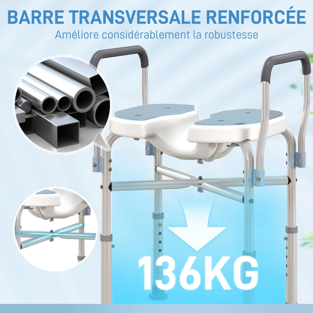 Sedia da doccia con braccioli ¨C Xylo ¨C seduta a U regolabile antiscivolo 53x36x64-75cm blu chiaro