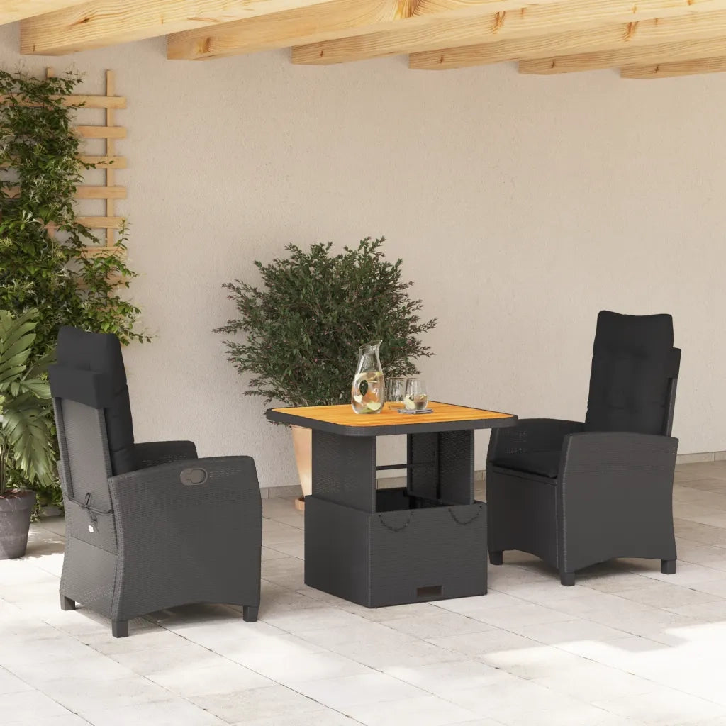 Set da Pranzo da Giardino 3 pz | Set Salotto da Giardino con Cuscini Nero in Polyrattan