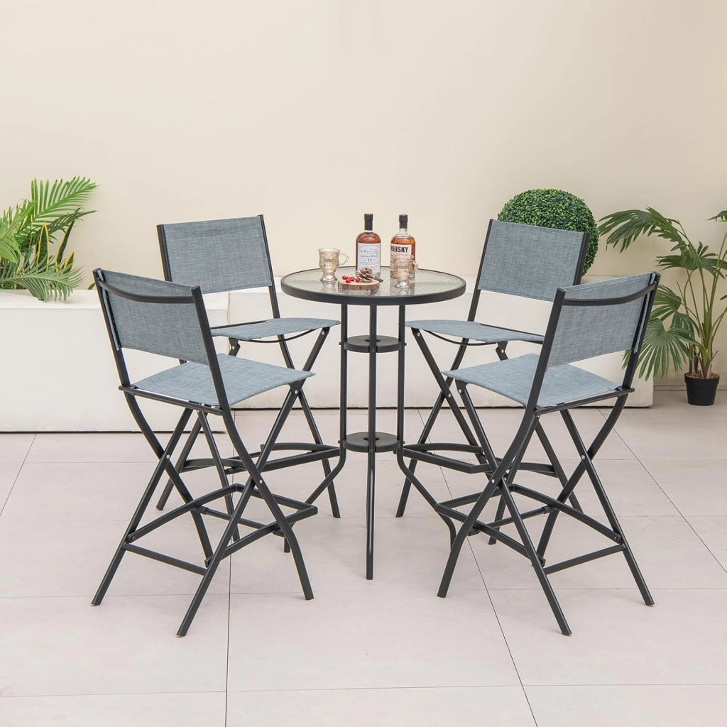 2 sedie da giardino pieghevoli, sedie da bar con schienale e poggiapiedi, versatili sedie da terrazza con tessuto traspirante e robusto telaio in metallo (blu)