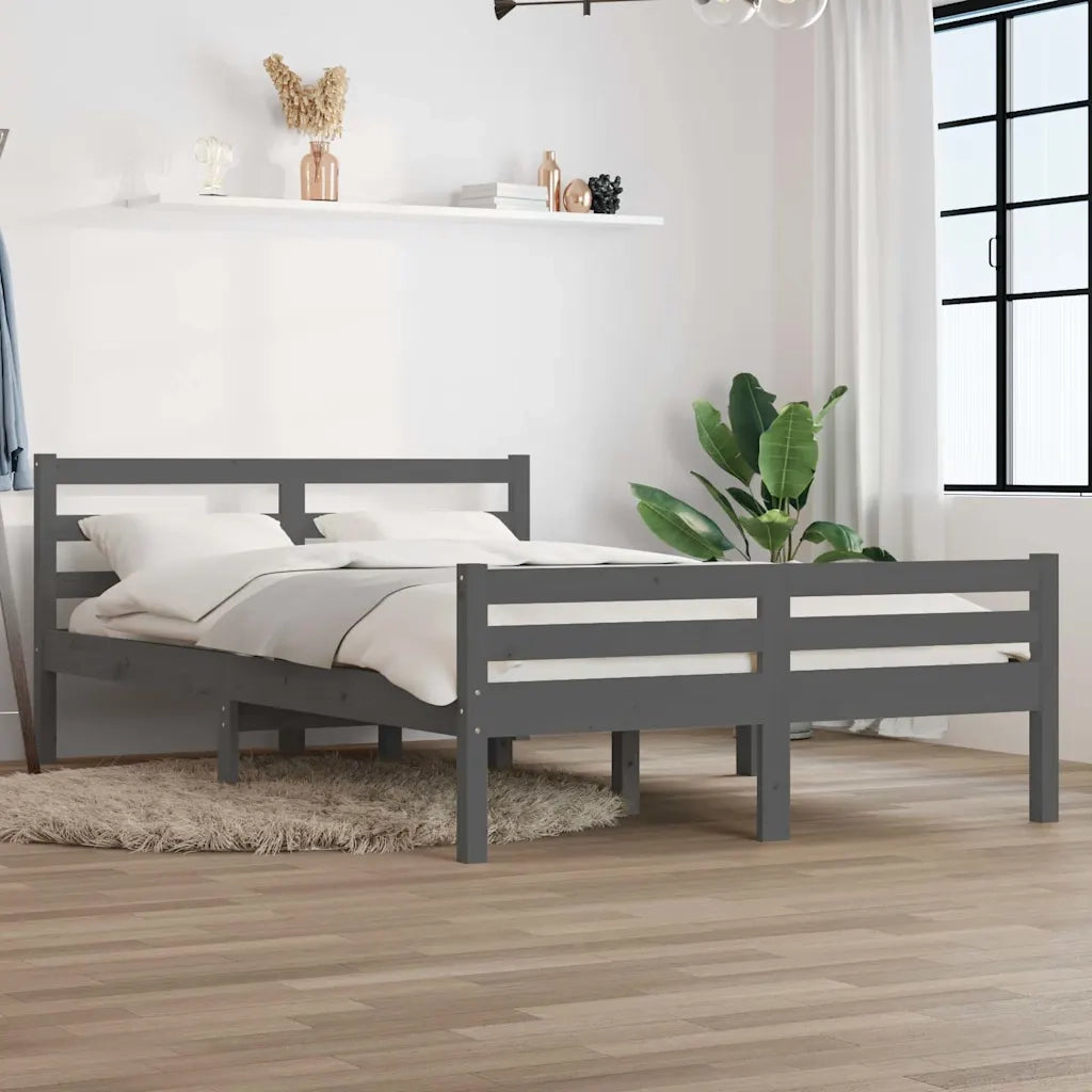 Giroletto-Struttura Letto Grigio in Legno Massello 140x190 cm 199865