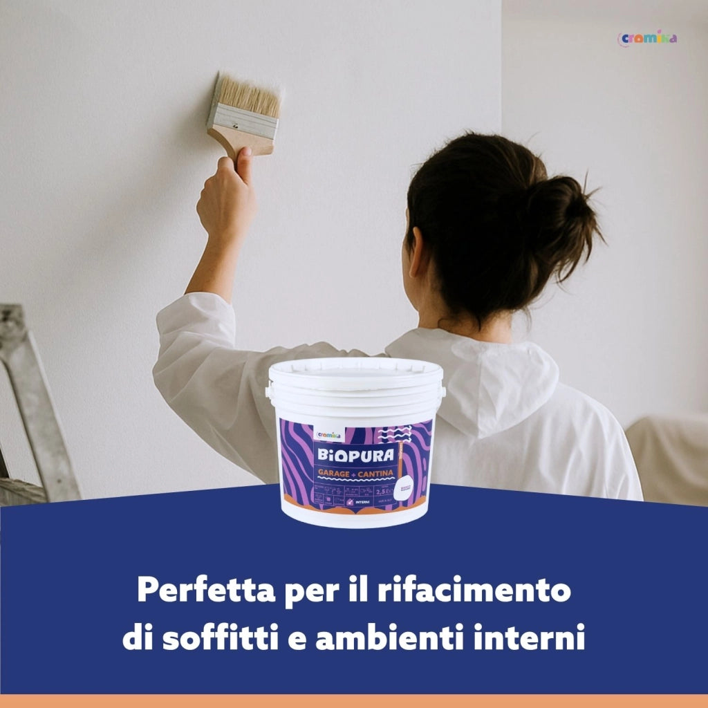 Pittura murale traspirante interni garage cantina linea biopura cromika *** formato 2.5 lt, confezione 1