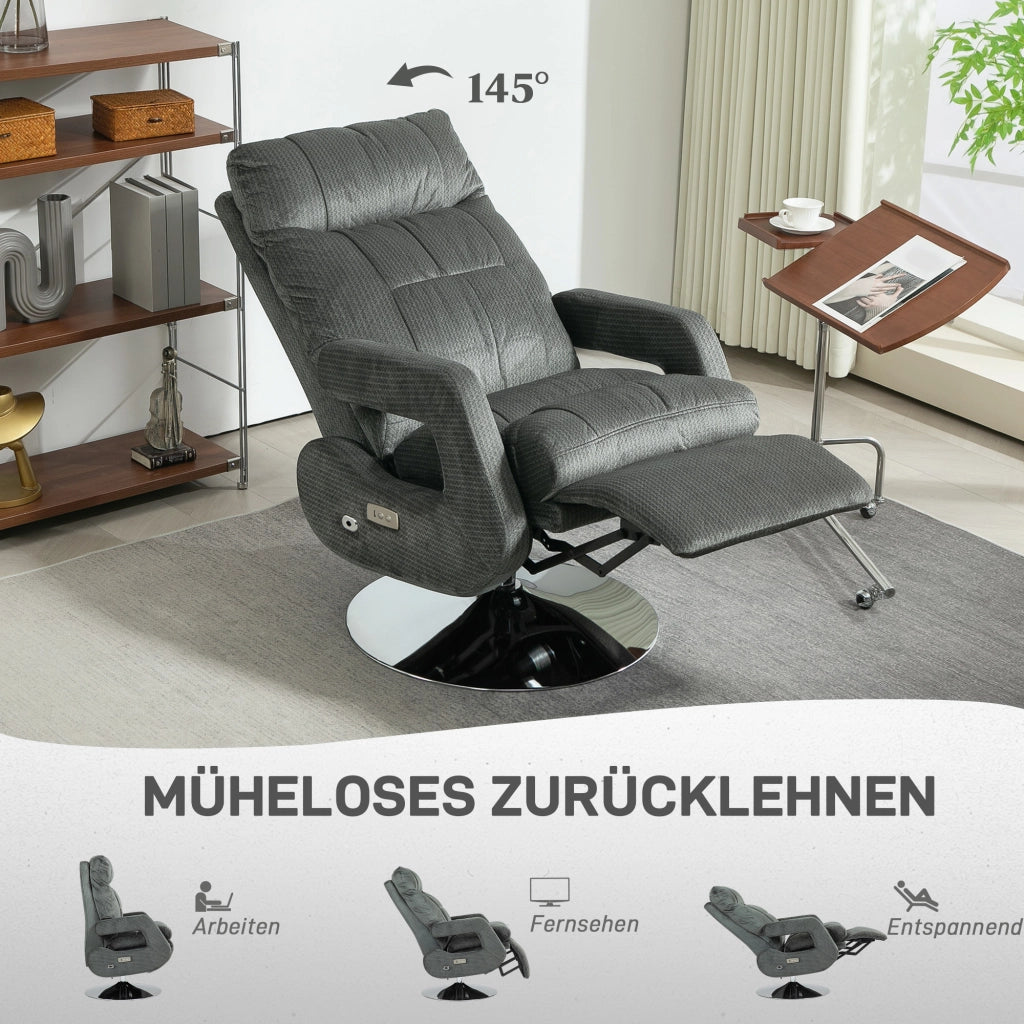 Poltrona reclinabile elettrica con USB e poggiapiedi ¨C zephmum ¨C Tessuto velluto grigio