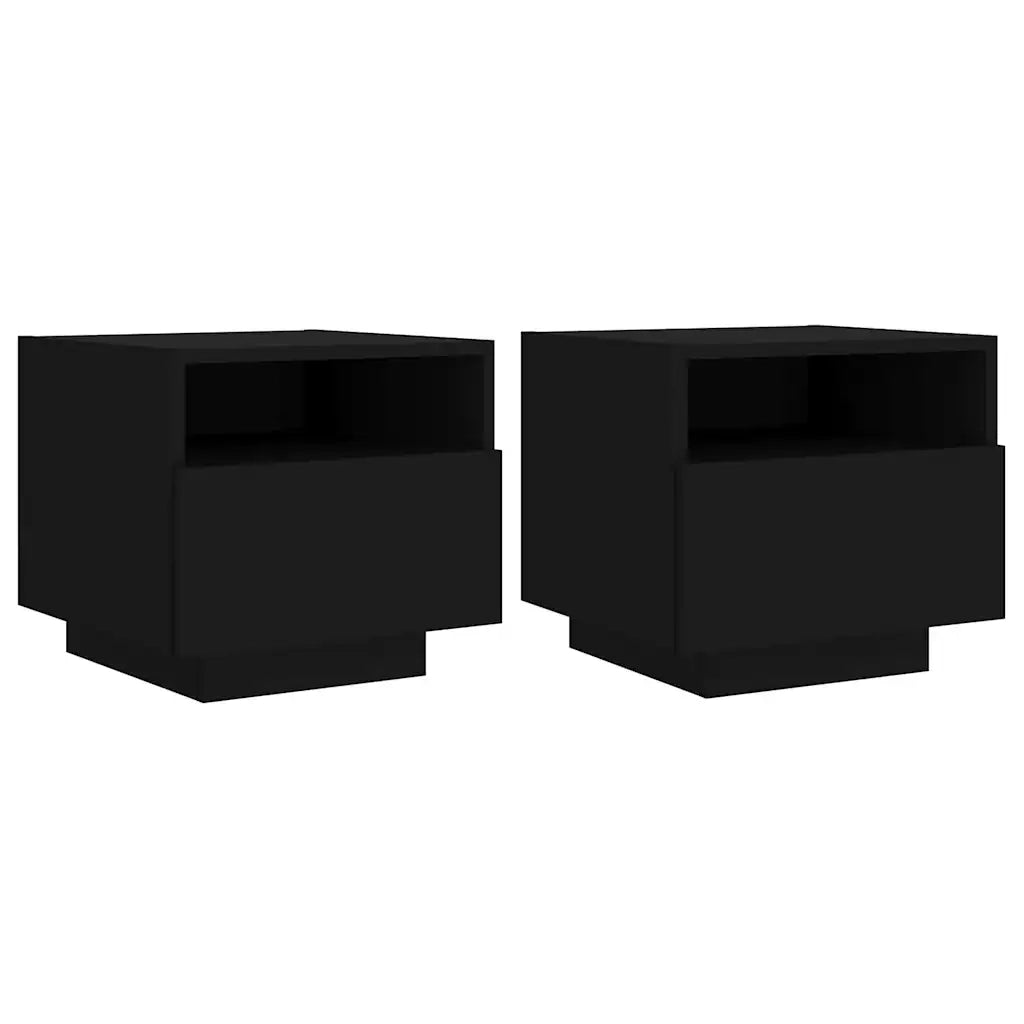 Set di 2 Comodini | Armadio da Notte | Mobiletto da notte con Luci LED Neri 40x39x37 cm