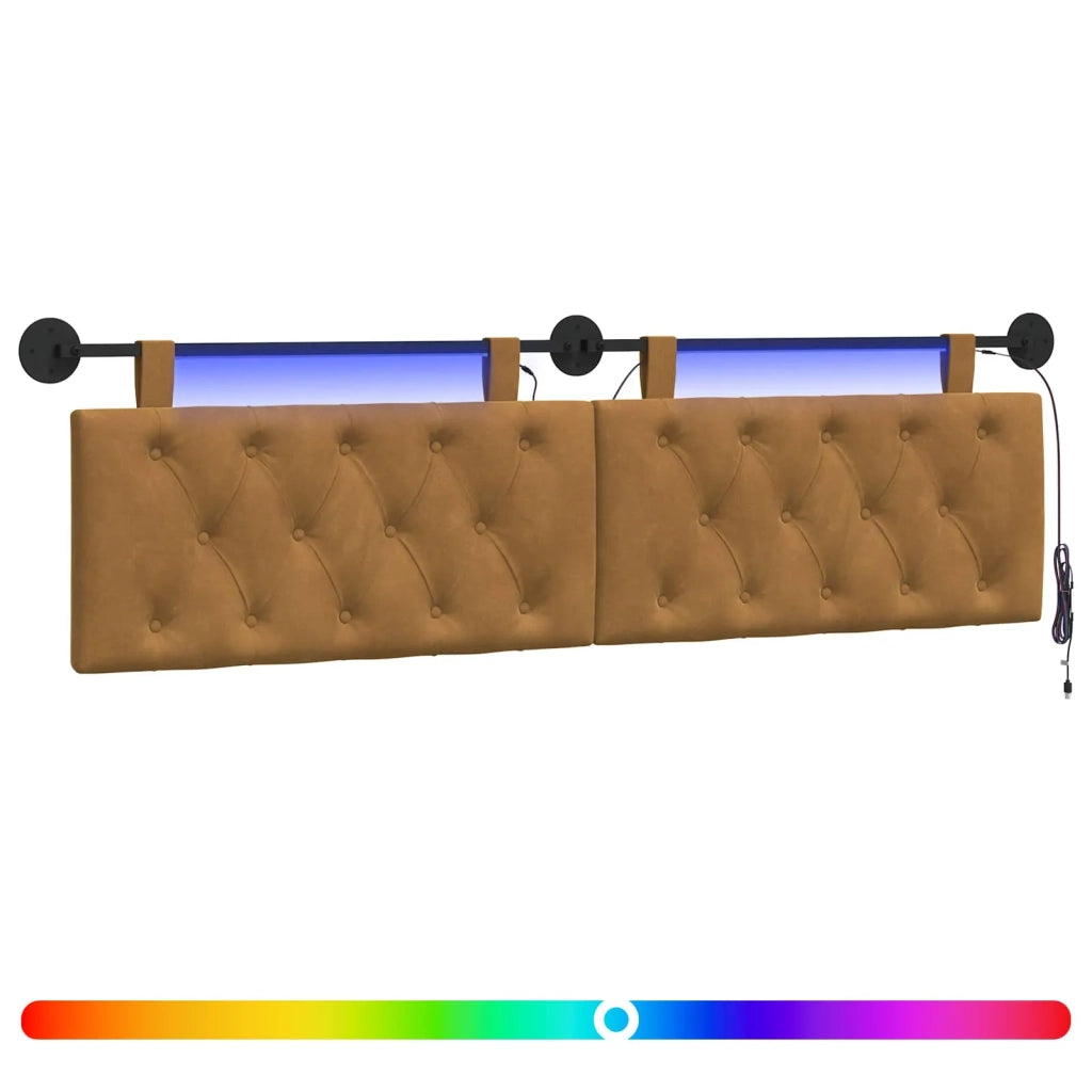 Testiera sospesa Con luce LED Marrone Velluto