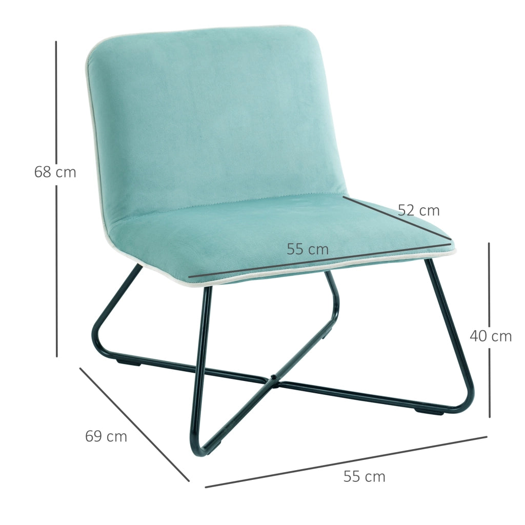 Easycomfort Poltrona in Velluto Stile Nordico Senza Braccioli con Base in Metallo Incrociata, 55x69x68cm, Verde