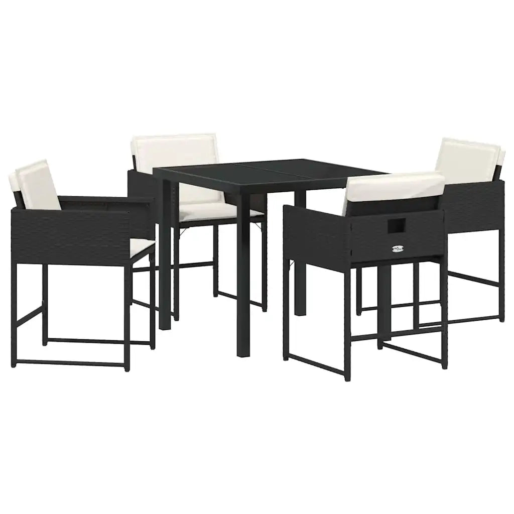 Set da Pranzo per Giardino con cuscino 5 pcs Nero polyrattan