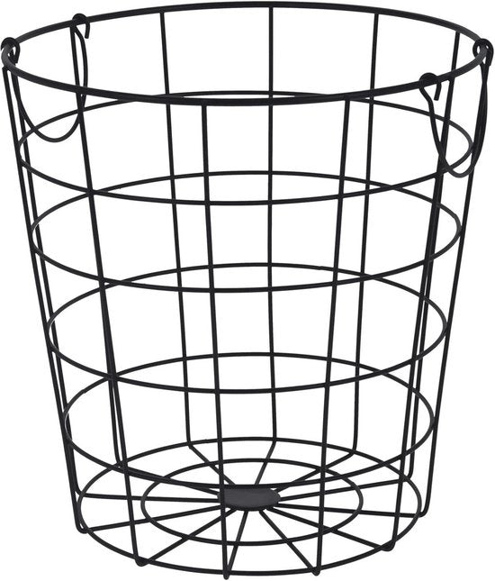 Mandino metallico nero - 29 cm - contenitore di stoccaggio con 2 maniglie - design di rete decorativa di stoccaggio a forma rotonda
