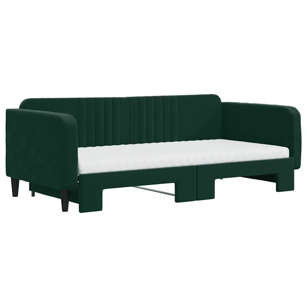 Divano Letto Estraibile Materassi Verde Scuro 100x200 Velluto 3197096