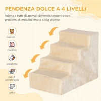 Scaletta per Cani Portatile a 4 Gradini, in Tessuto Vellutato Sfoderabile e Truciolato, 60x35x44 cm, Beige