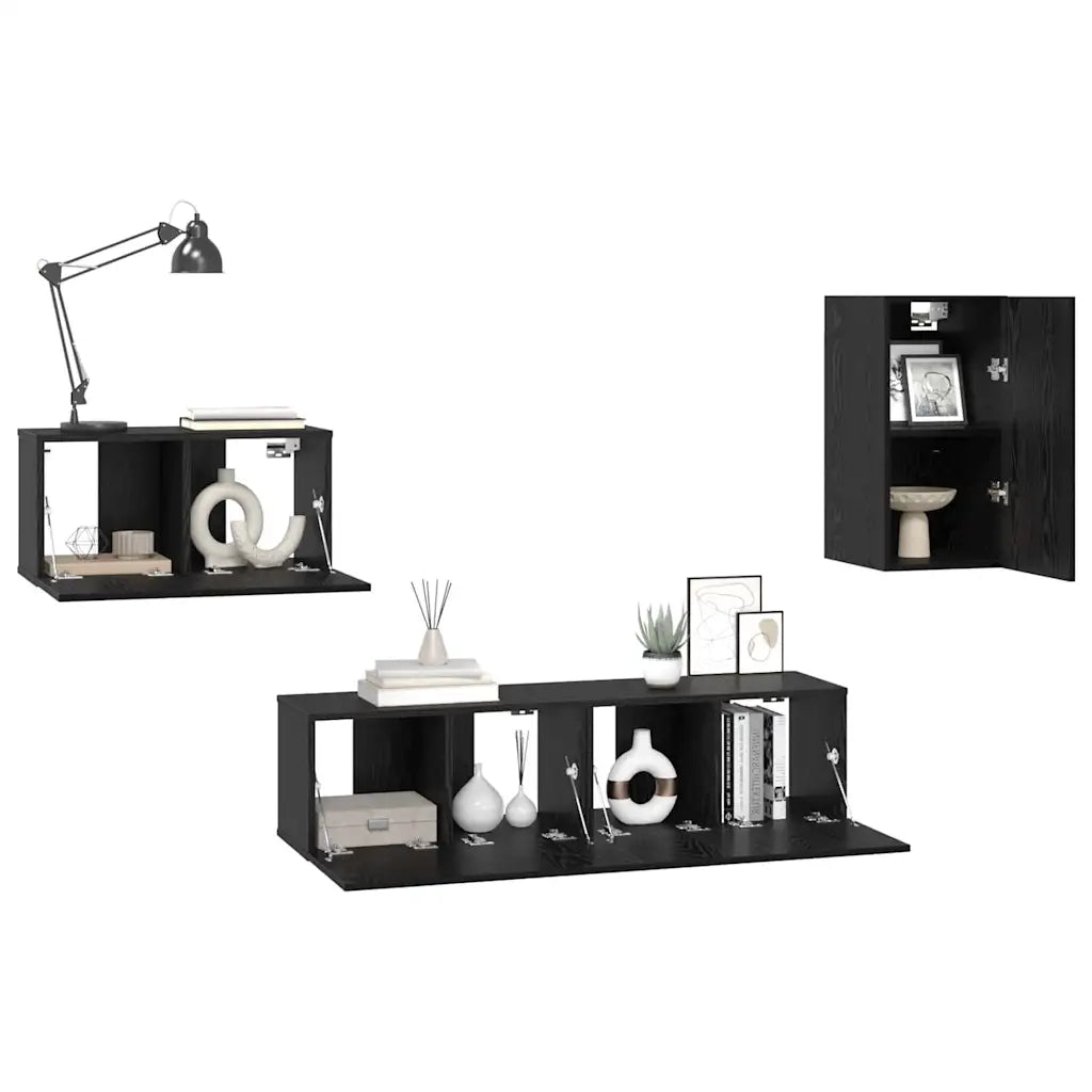Set mobile TV con cassetto Rovere Nero Legno multistrato