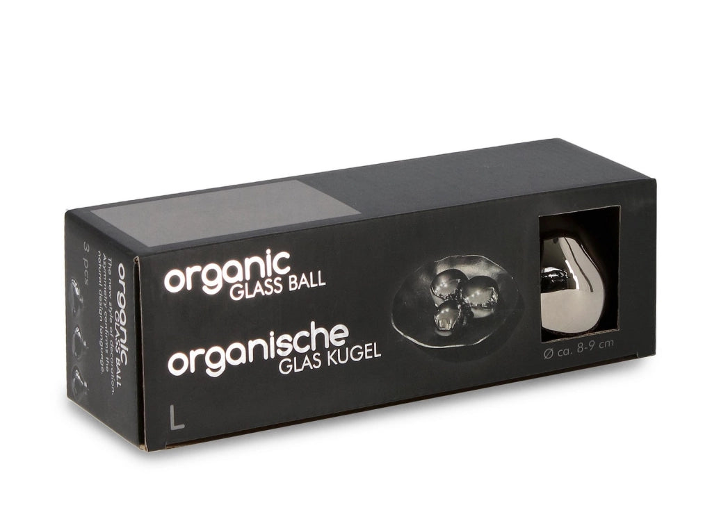 CONFEZIONI 3 PALLINE NATALE GRIGIO LUCIDO VETRO ORGANIC BIZZOTTO D8