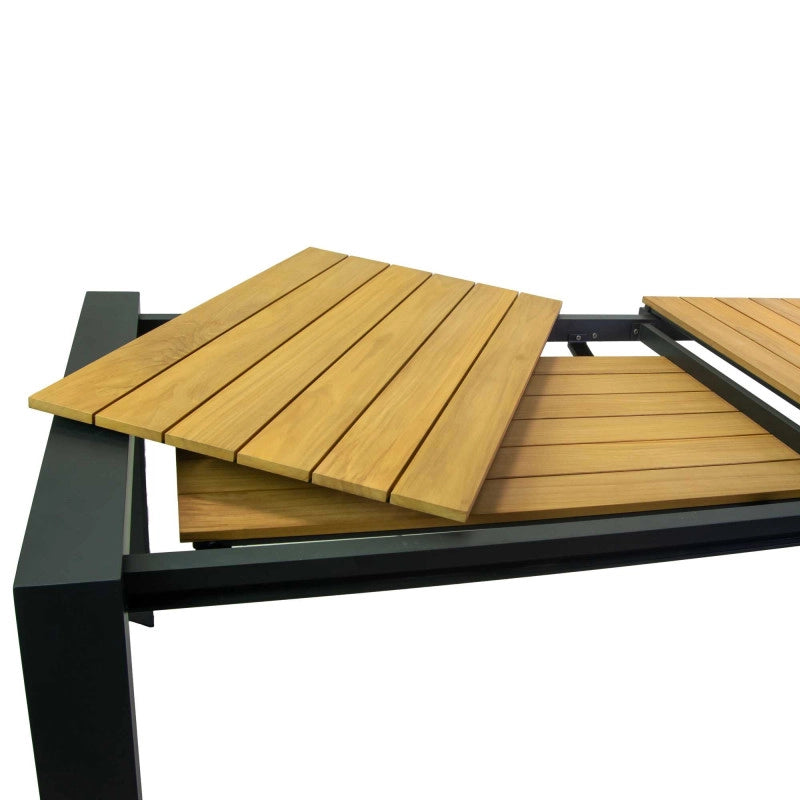 Tavolo alluminio allungabile Saigon antracite top teak cm 200/260/320x100h76