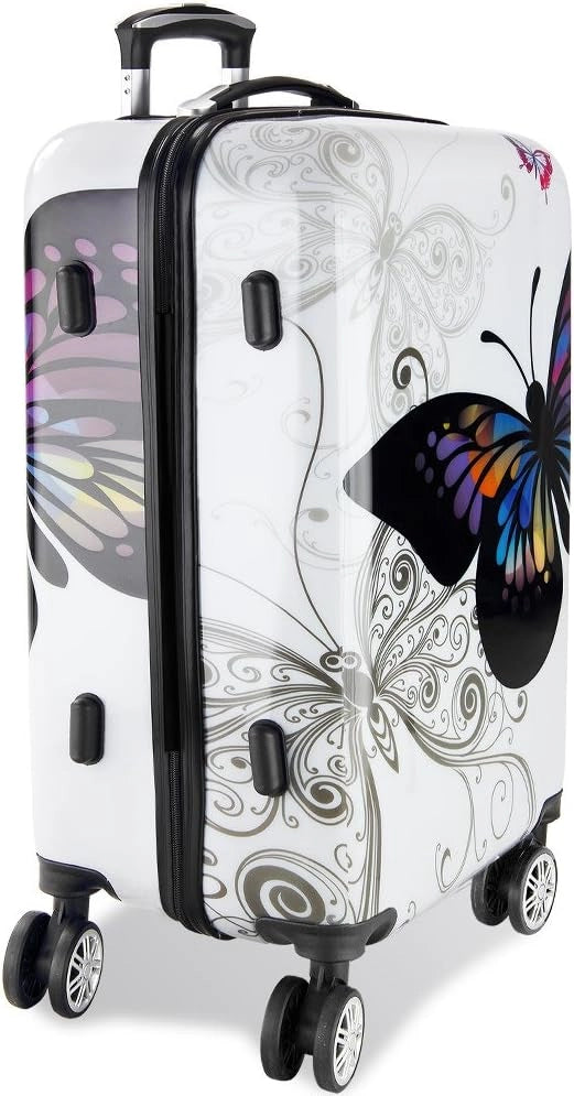 Monzana Set di valigie 3 pz trolley rigida Butterfly con lucchetto rotelle 360° bagaglio a mano valigia M L XL