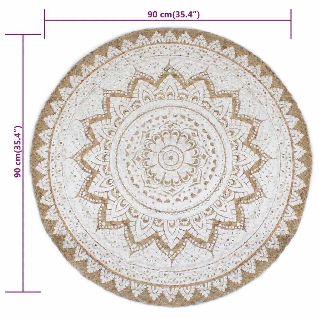Tappeto del soggiorno | Tappeto in Juta Intrecciata con Stampa 90 cm Rotondo