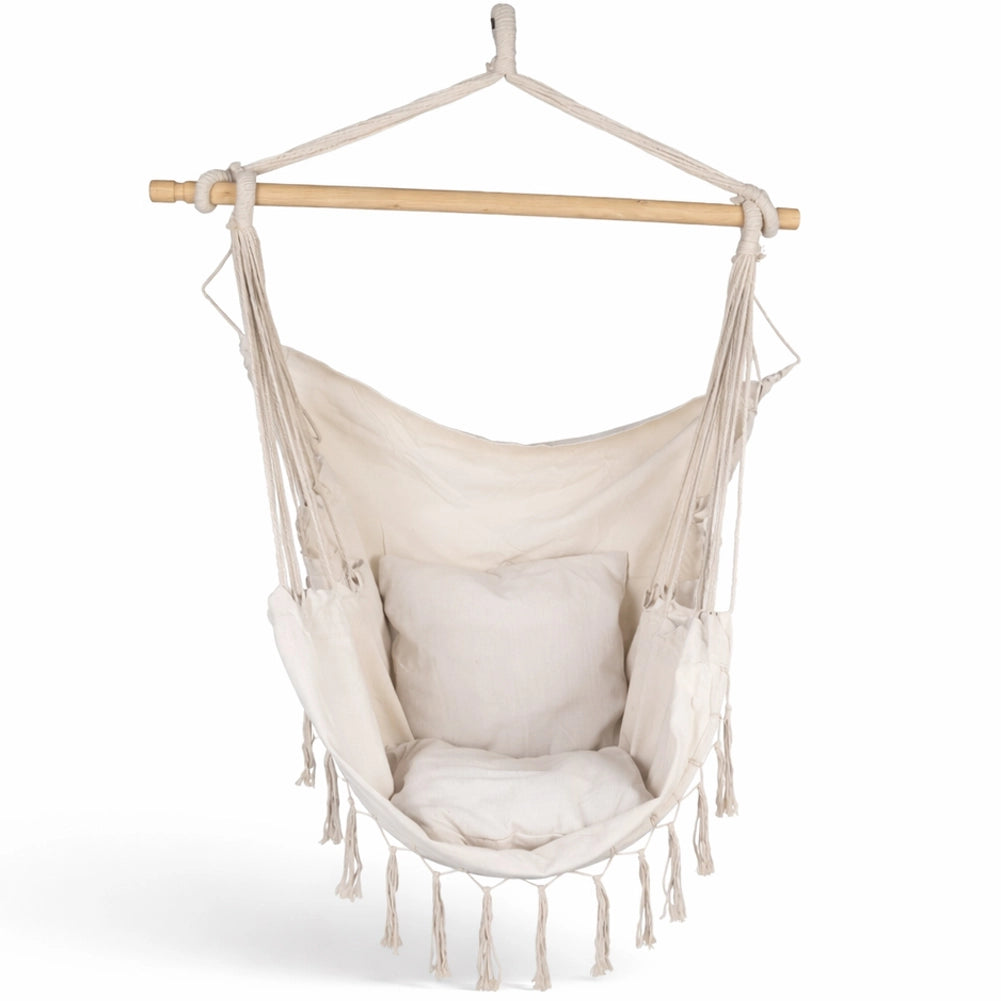 Amaca Poltrona con Cuscino Sospesa Bianco da Esterno e Interno 100x75x130cm